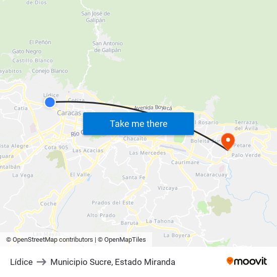 Lídice to Municipio Sucre, Estado Miranda map
