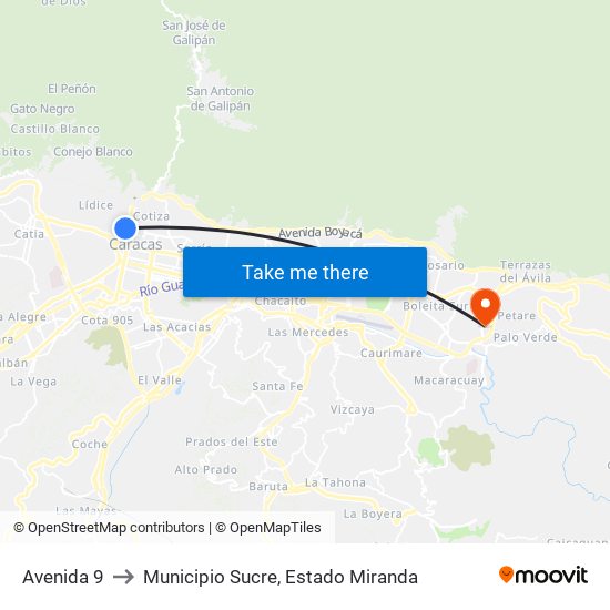 Avenida 9 to Municipio Sucre, Estado Miranda map