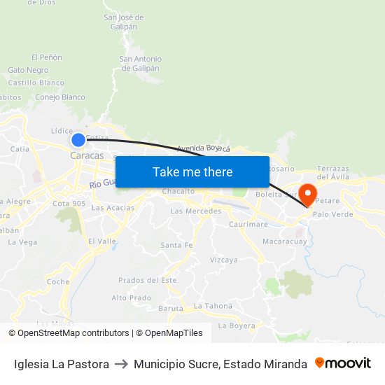 Iglesia La Pastora to Municipio Sucre, Estado Miranda map