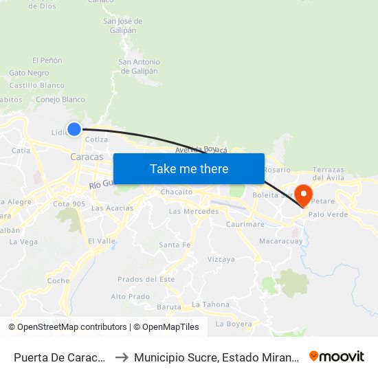 Puerta De Caracas to Municipio Sucre, Estado Miranda map