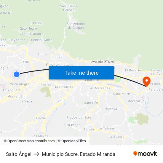 Salto Ángel to Municipio Sucre, Estado Miranda map