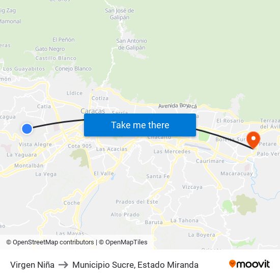 Virgen Niña to Municipio Sucre, Estado Miranda map