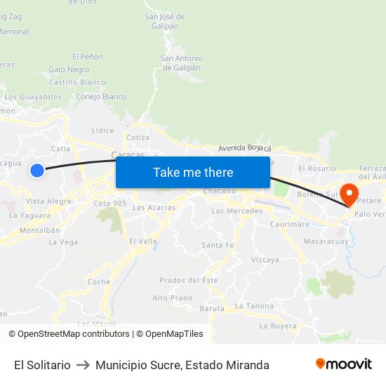 El Solitario to Municipio Sucre, Estado Miranda map