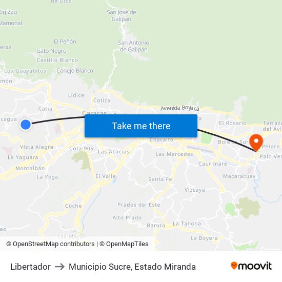 Libertador to Municipio Sucre, Estado Miranda map