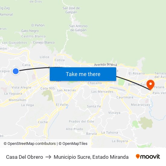 Casa Del Obrero to Municipio Sucre, Estado Miranda map