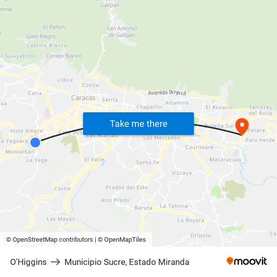 O'Higgins to Municipio Sucre, Estado Miranda map
