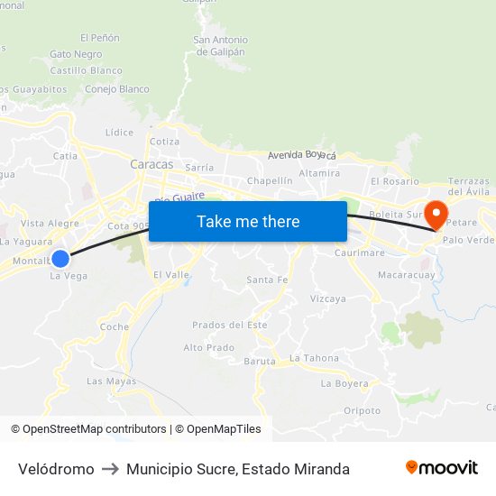 Velódromo to Municipio Sucre, Estado Miranda map