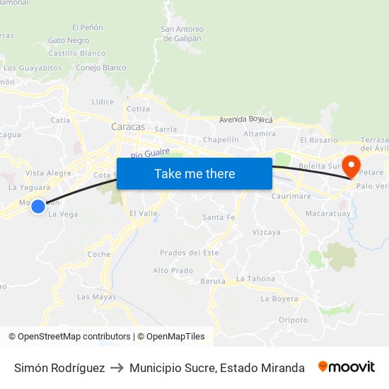 Simón Rodríguez to Municipio Sucre, Estado Miranda map