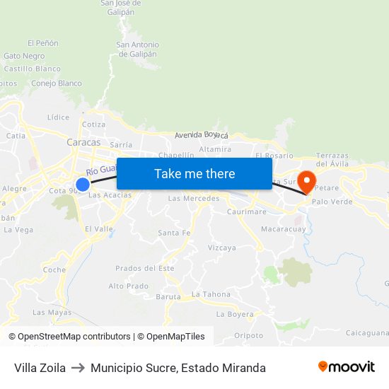 Villa Zoila to Municipio Sucre, Estado Miranda map