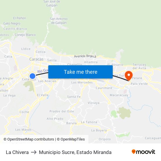 La Chivera to Municipio Sucre, Estado Miranda map