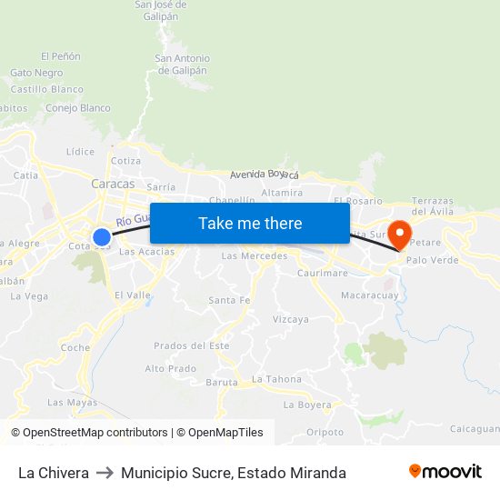 La Chivera to Municipio Sucre, Estado Miranda map