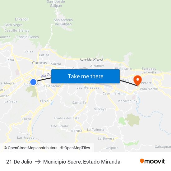 21 De Julio to Municipio Sucre, Estado Miranda map