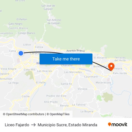 Liceo Fajardo to Municipio Sucre, Estado Miranda map