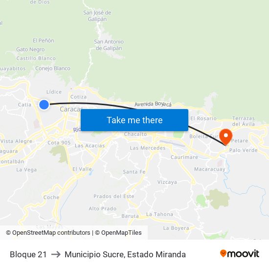 Bloque 21 to Municipio Sucre, Estado Miranda map