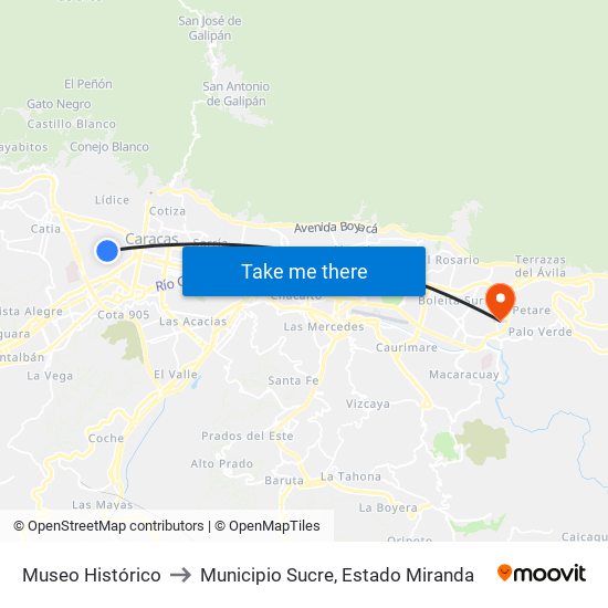 Museo Histórico to Municipio Sucre, Estado Miranda map