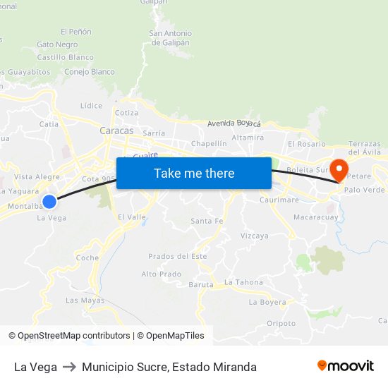 La Vega to Municipio Sucre, Estado Miranda map
