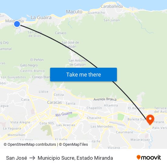 San José to Municipio Sucre, Estado Miranda map