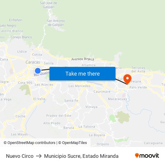 Nuevo Circo to Municipio Sucre, Estado Miranda map