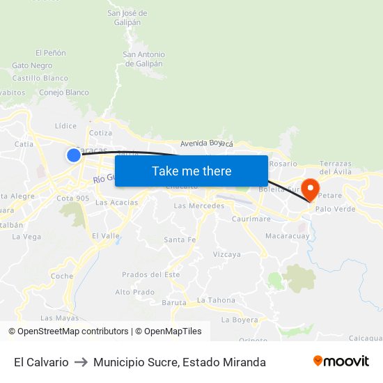 El Calvario to Municipio Sucre, Estado Miranda map