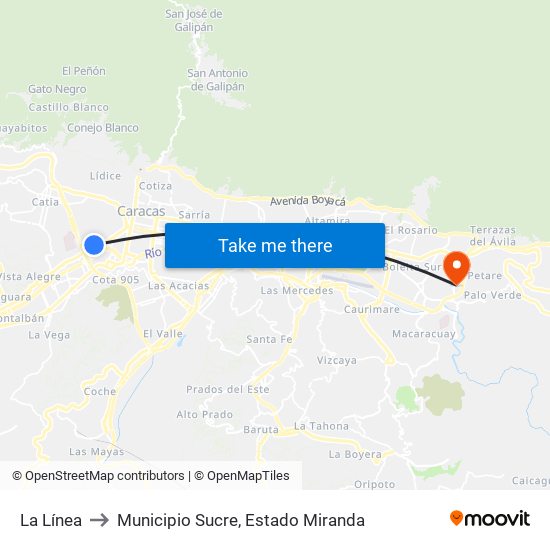 La Línea to Municipio Sucre, Estado Miranda map