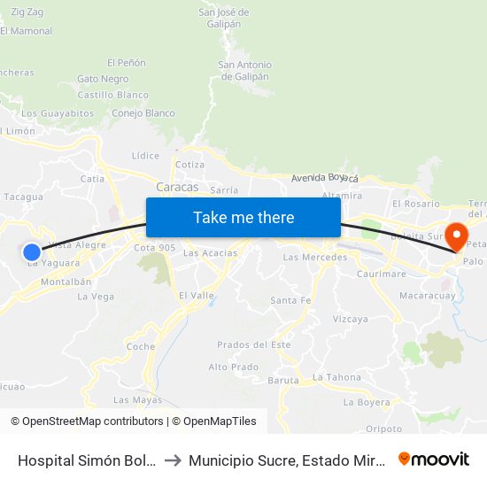 Hospital Simón Bolívar to Municipio Sucre, Estado Miranda map