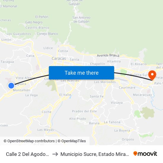 Calle 2 Del Agodonal to Municipio Sucre, Estado Miranda map
