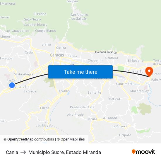 Cania to Municipio Sucre, Estado Miranda map