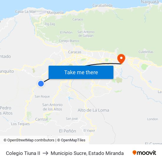 Colegio Tiuna II to Municipio Sucre, Estado Miranda map
