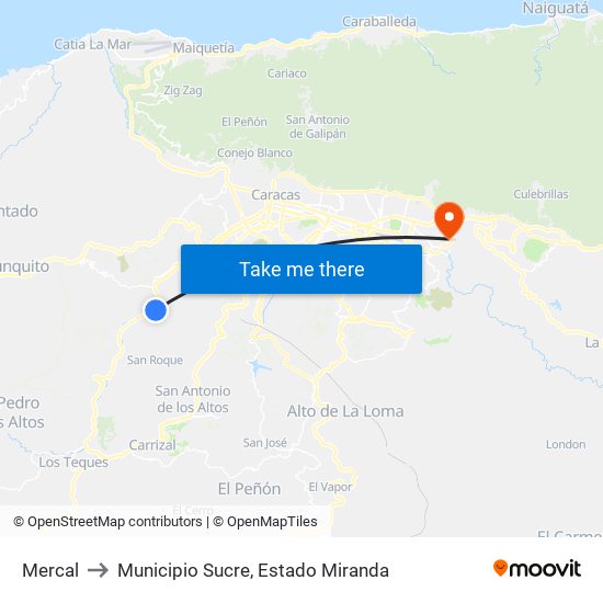 Mercal to Municipio Sucre, Estado Miranda map