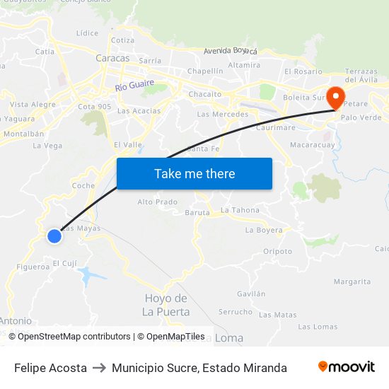 Felipe Acosta to Municipio Sucre, Estado Miranda map