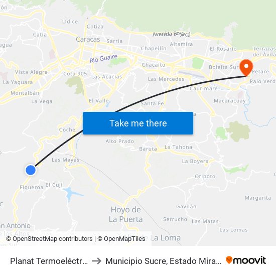 Planat Termoeléctrica to Municipio Sucre, Estado Miranda map