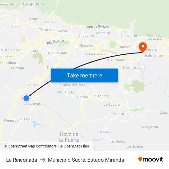 La Rinconada to Municipio Sucre, Estado Miranda map