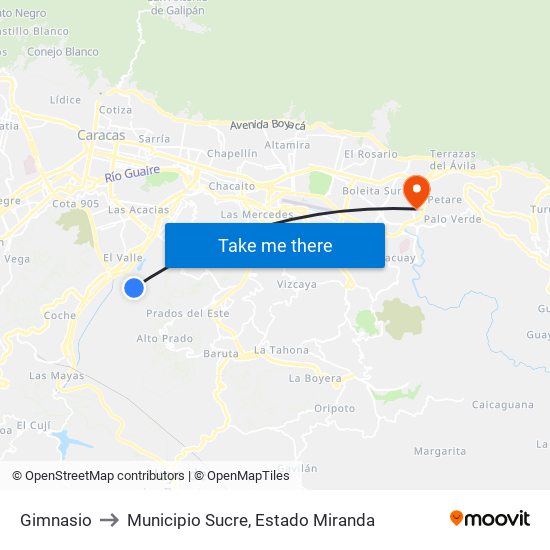 Gimnasio to Municipio Sucre, Estado Miranda map