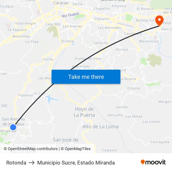 Rotonda to Municipio Sucre, Estado Miranda map