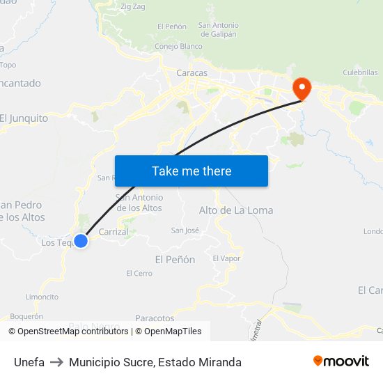 Unefa to Municipio Sucre, Estado Miranda map