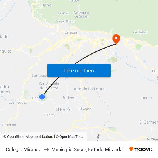 Colegio Miranda to Municipio Sucre, Estado Miranda map
