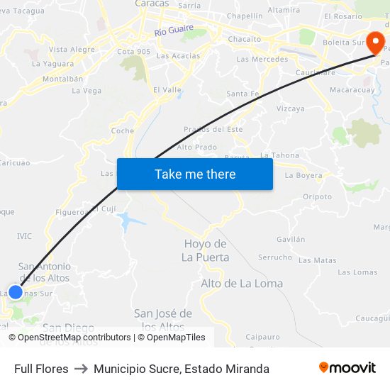 Full Flores to Municipio Sucre, Estado Miranda map