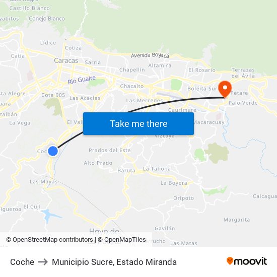 Coche to Municipio Sucre, Estado Miranda map