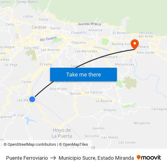 Puente Ferroviario to Municipio Sucre, Estado Miranda map