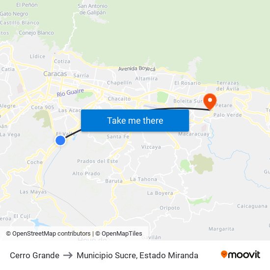 Cerro Grande to Municipio Sucre, Estado Miranda map