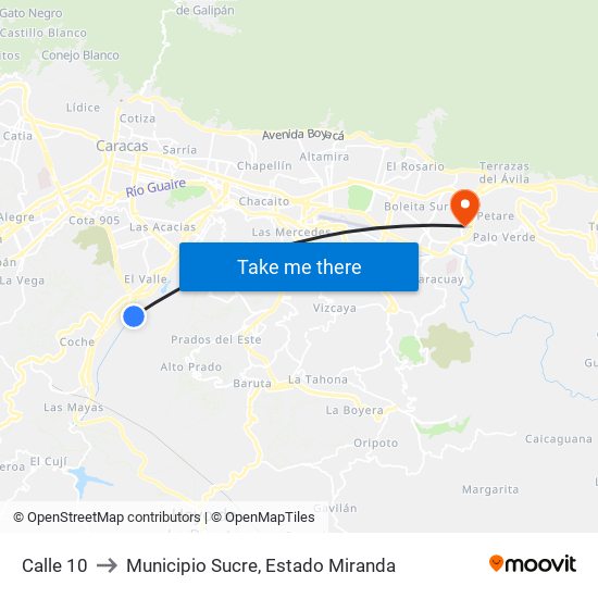 Calle 10 to Municipio Sucre, Estado Miranda map