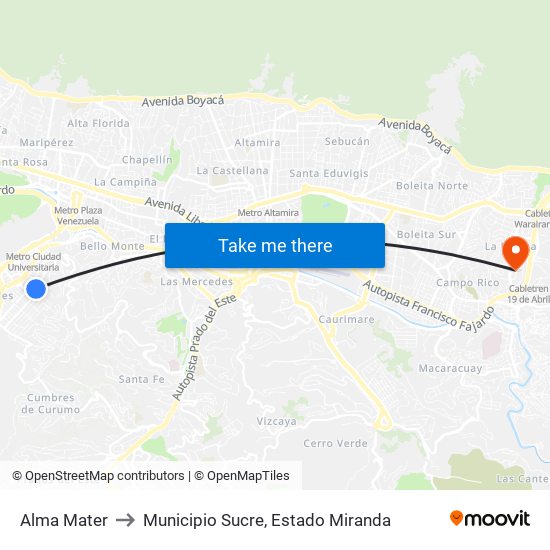 Alma Mater to Municipio Sucre, Estado Miranda map