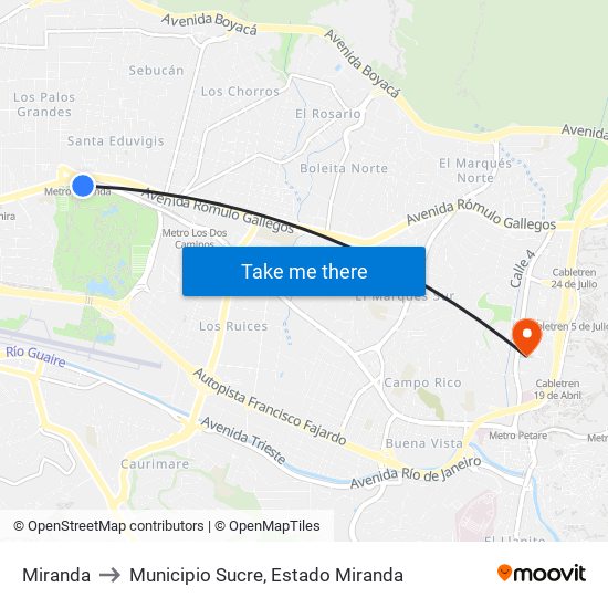 Miranda to Municipio Sucre, Estado Miranda map