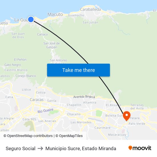 Seguro Social to Municipio Sucre, Estado Miranda map