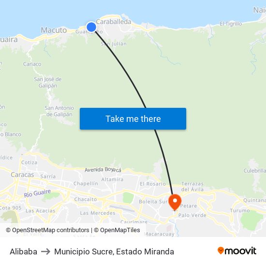 Alibaba to Municipio Sucre, Estado Miranda map