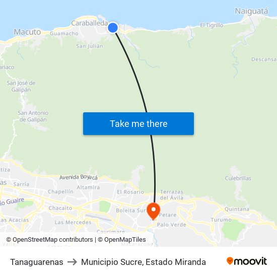 Tanaguarenas to Municipio Sucre, Estado Miranda map