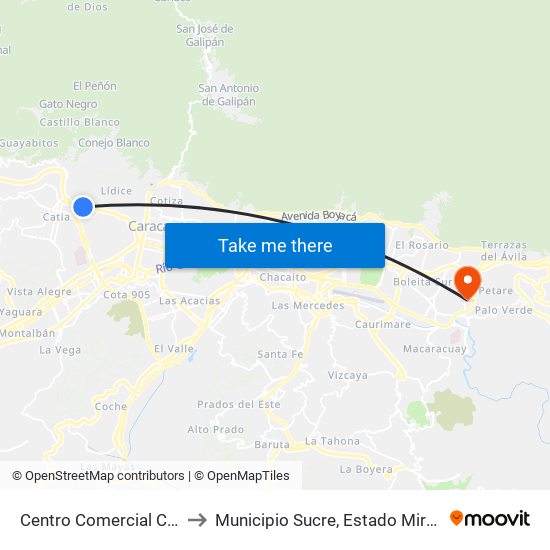 Centro Comercial Catia to Municipio Sucre, Estado Miranda map