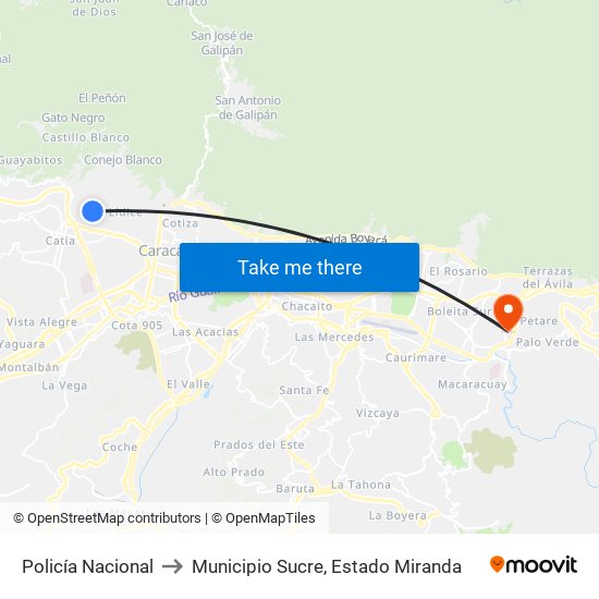 Policía Nacional to Municipio Sucre, Estado Miranda map