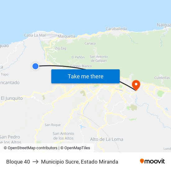 Bloque 40 to Municipio Sucre, Estado Miranda map