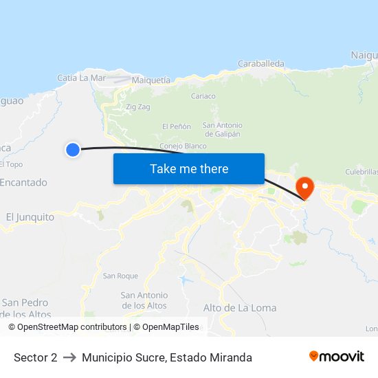Sector 2 to Municipio Sucre, Estado Miranda map